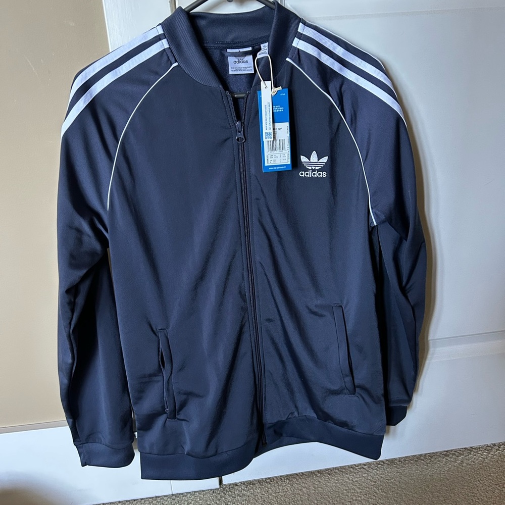Adidas Blue / Purple Bomber Jacket with Classic Stripes